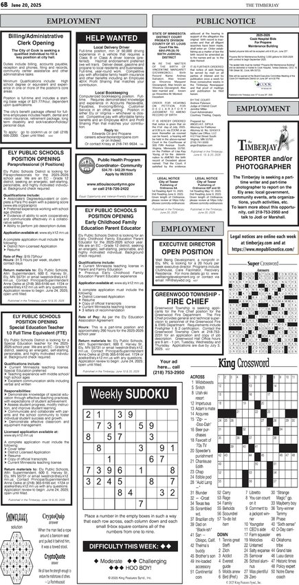 Click here for the legal notices and classifieds on page 6B