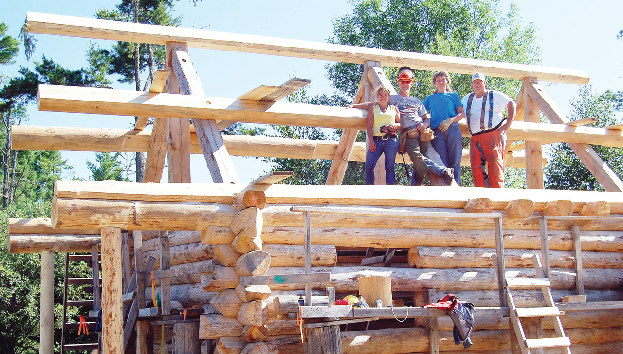 Log house construction, top, is one of dozens of skills to be taught this summer at the new Ely Folk School.