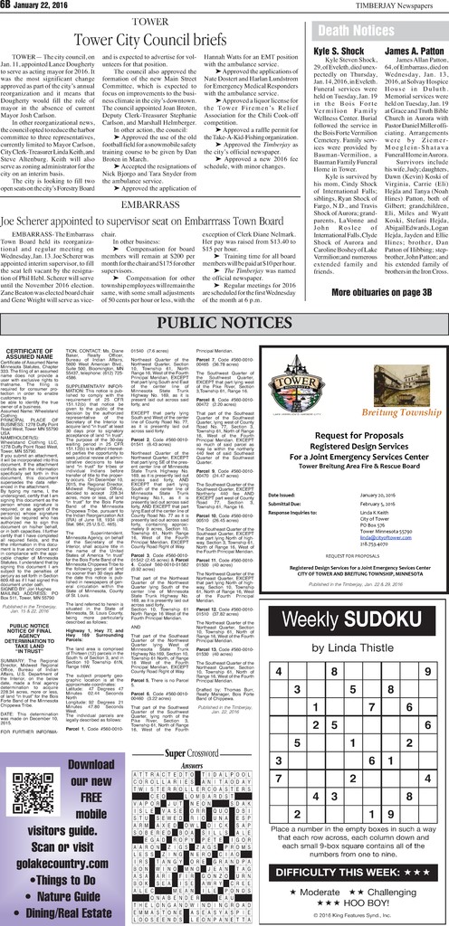 Click here to download the legal notices and classifieds from page 6B