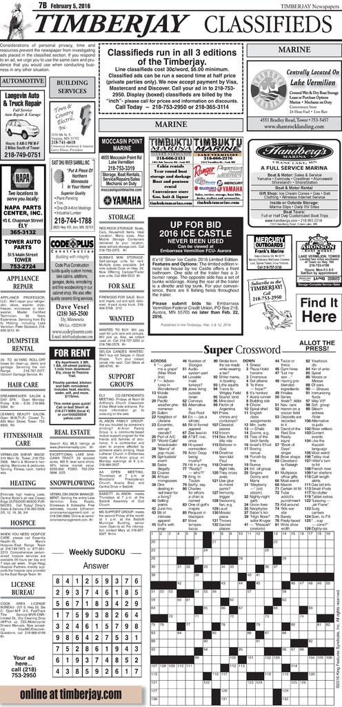 Click here to download the legal notices and classifieds from page B7