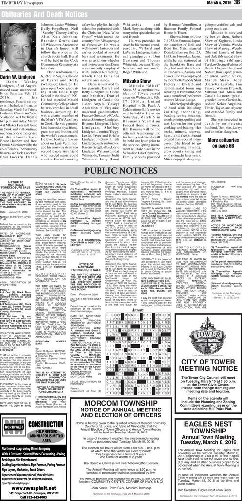 Click here to download the legal notices and classifieds from page 3B