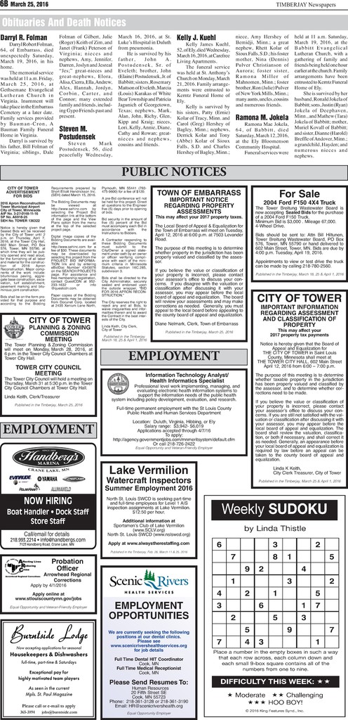 Click here to download the legal notices and classifieds from page B6