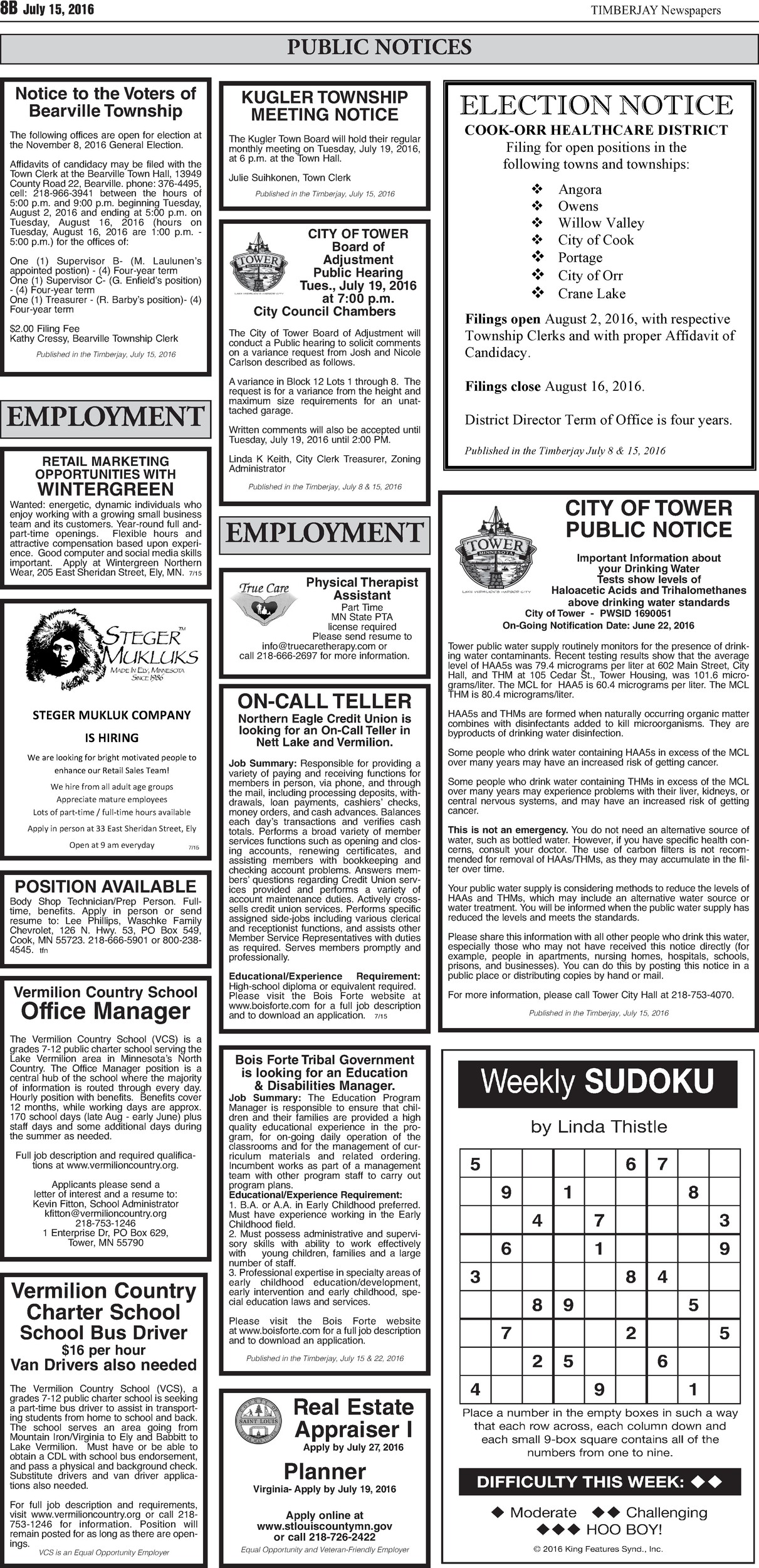 Click here to download the legal notices and classifieds from page B8