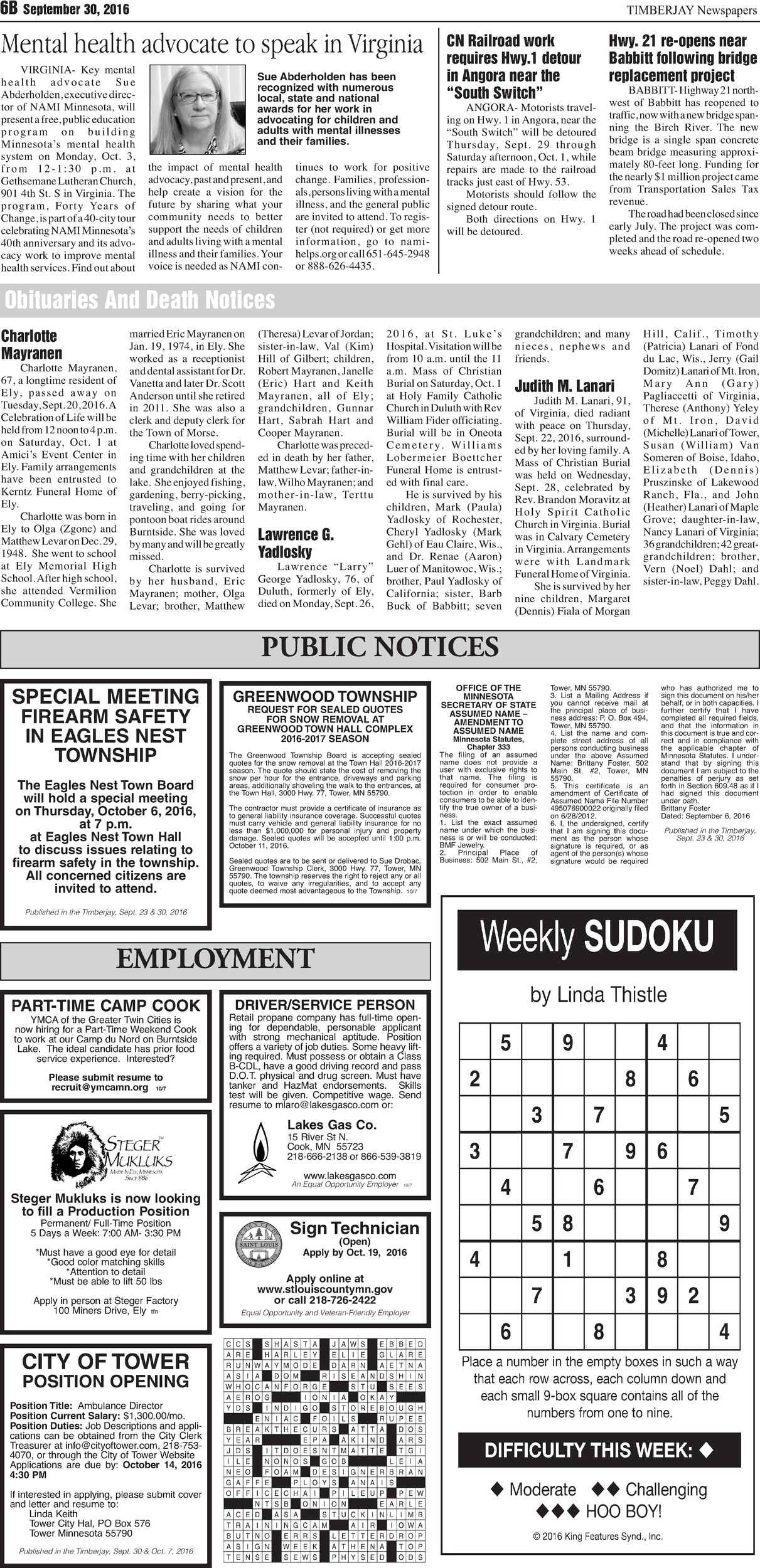 Click here to read the legal notices and classifieds on page B6