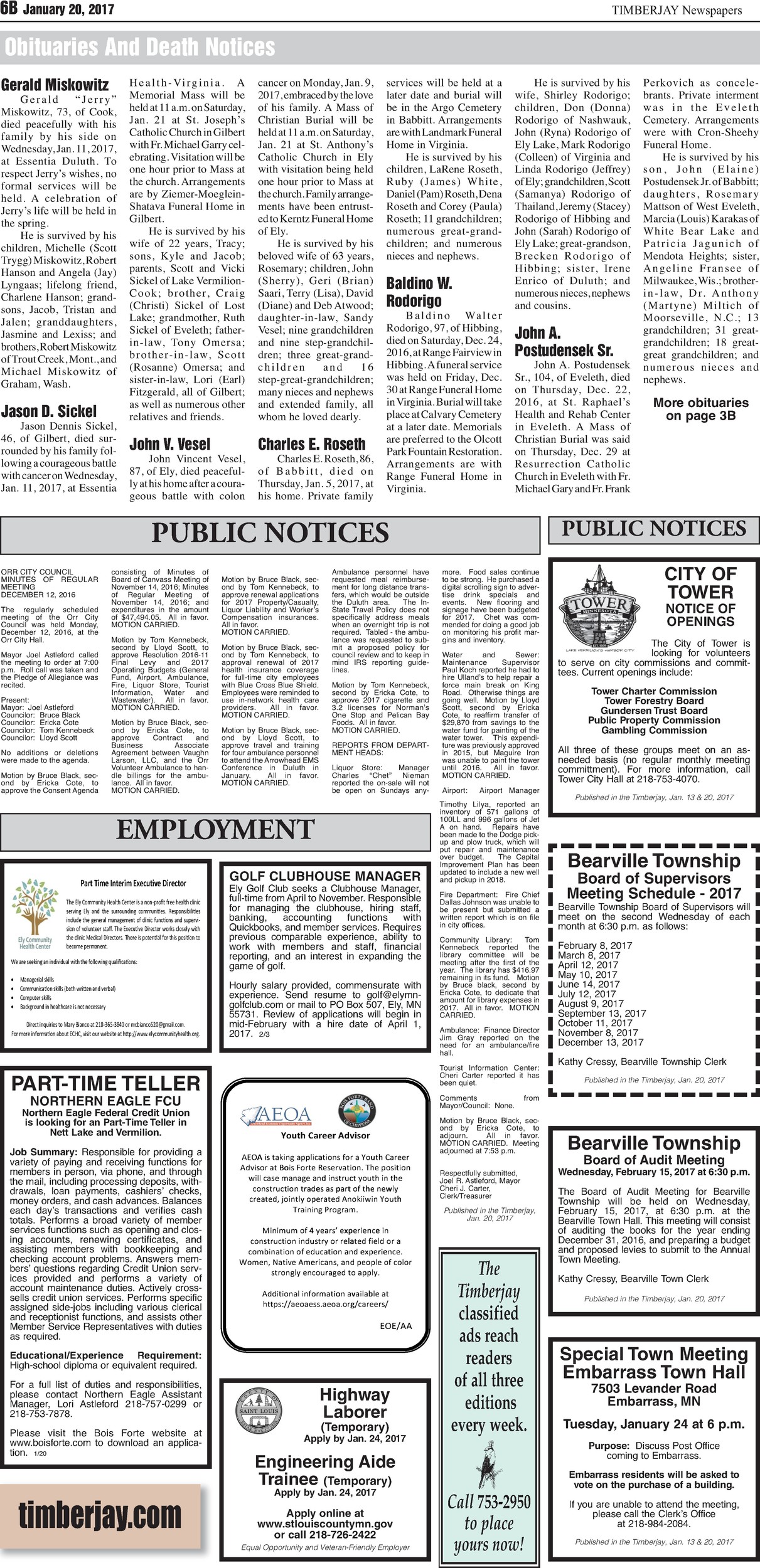 Click here to view the legal notices and classifieds from page 6B
