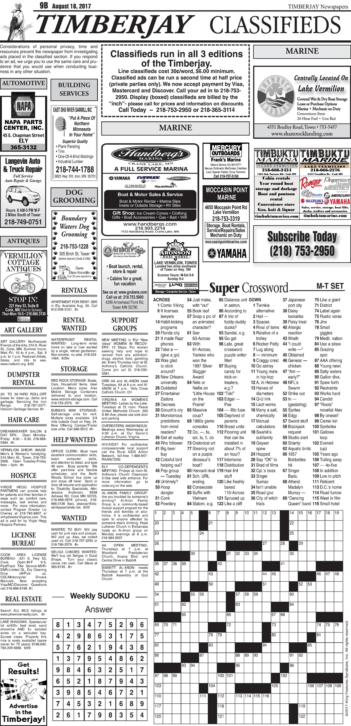 Click here to view the legal notices and classifieds from page 9B