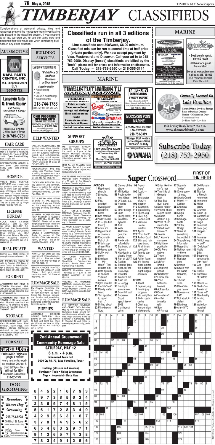 Click here for the legal notices and classifieds from page 7B