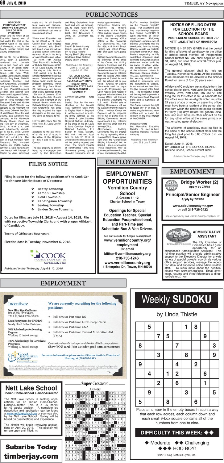 Click here for the legal notices and classifieds form page 6B