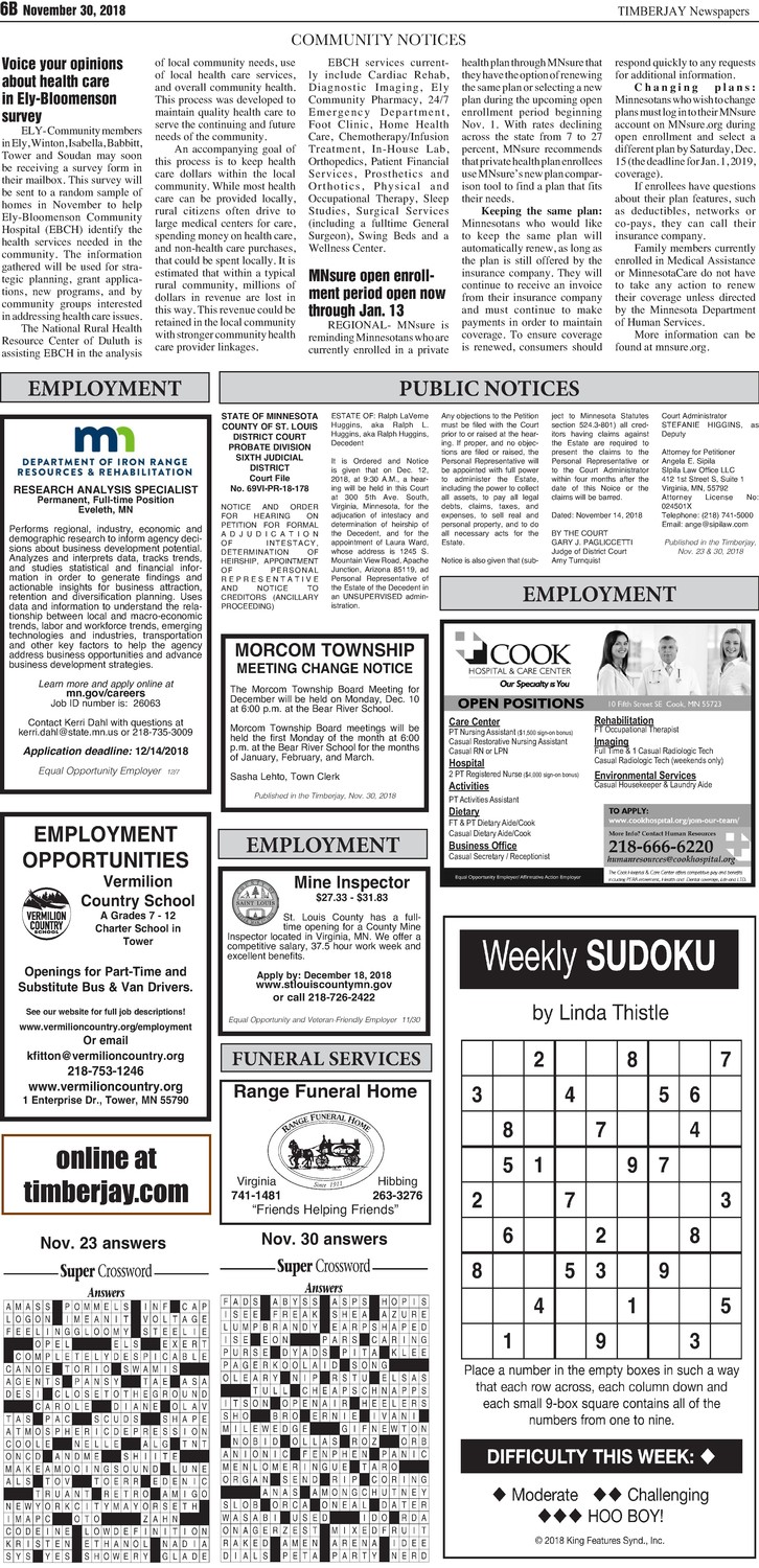 Click here for the legal notices and classifieds from page B6