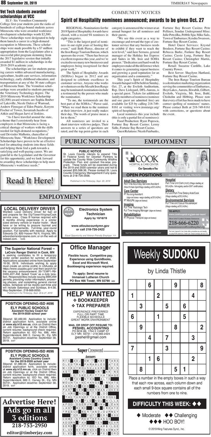 Click here for the legal notices and classifieds from page B8