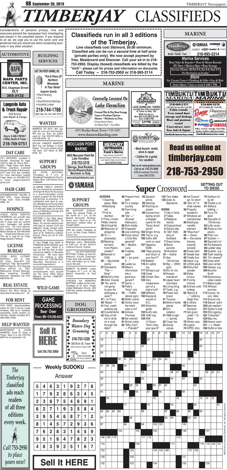 Click here for the legal notices and classifieds from page B9