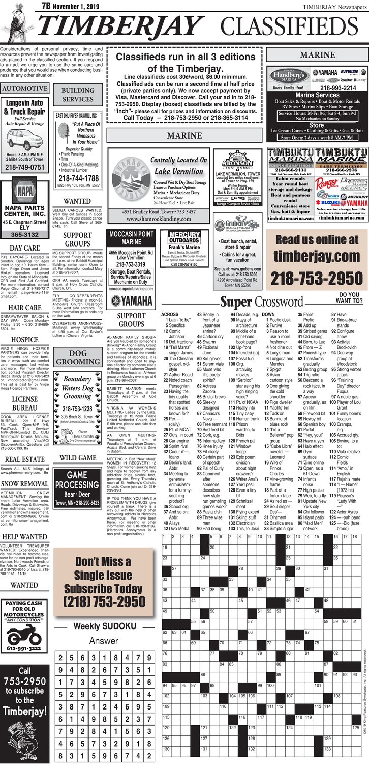 Click here for the legal notices and classifieds on page B7