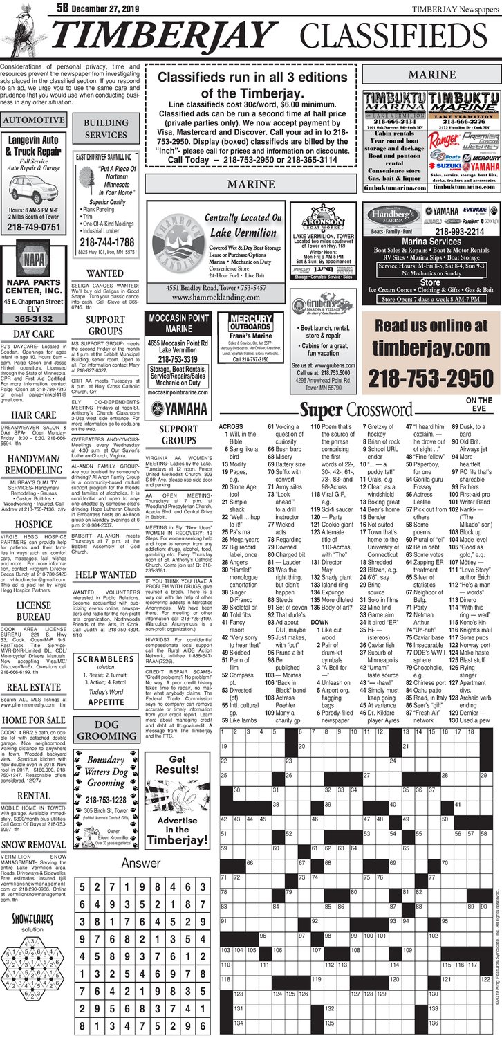 Click here for the legal notices and classifieds from page 5B