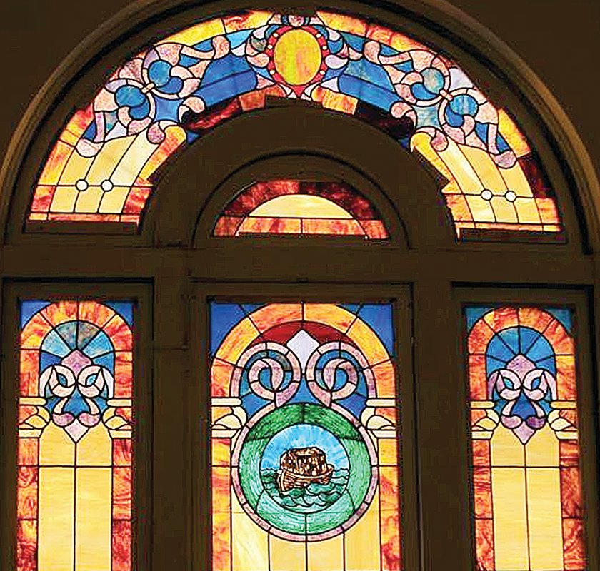 The stained glass windows, as well as the building, were restored by Friends of B’nai Abraham.