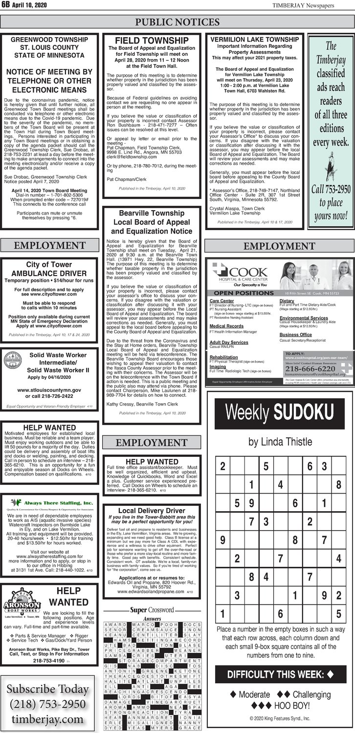 Click here to download this week's legal notices and classifieds form page 6B