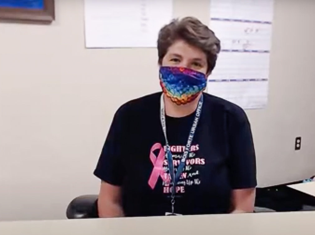 Bois Forte Band Community Health Nurse Teri Morrison wears a mask while conducting a teleconference question and answer session on issues related to COVID-19.