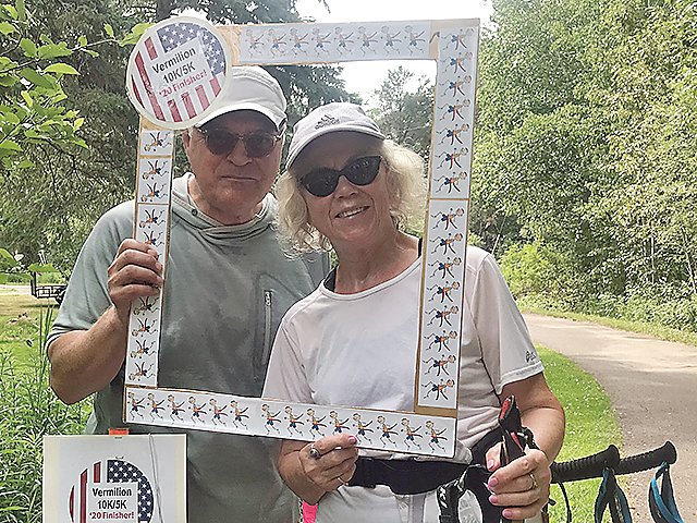 Michael and Marjory Wood, of Biwabik, pose for a photo after walking the 10K route of the Vermilion Run in Tower-Soudan.
