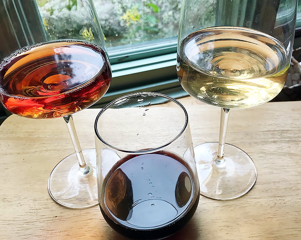 The varieties of wild wines we now enjoy 
include (l-r) 
wild plum, chokecherry, and rhubarb
