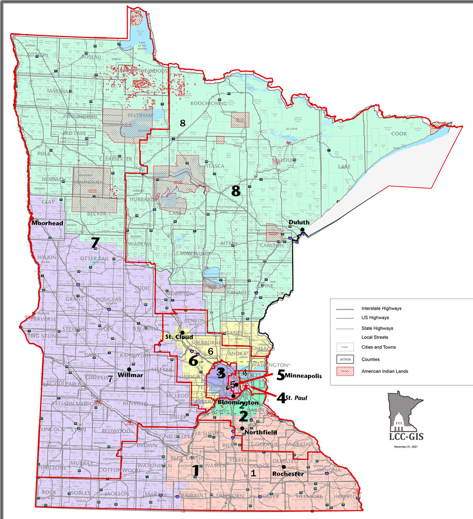 The initial DFL proposal for Congressional redistricting in Minnesota shows an Eighth District that stretches from border to border, an area the size of the state of Ohio.