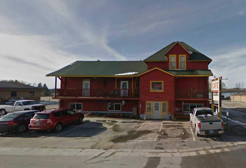 This 2015 Google Street View image of the T. Pattenn Cafe in Orr is being used in real estate listings falsely claiming the business is in foreclosure.