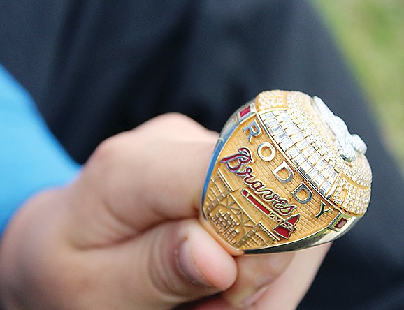 A close-up of the World Series ring.