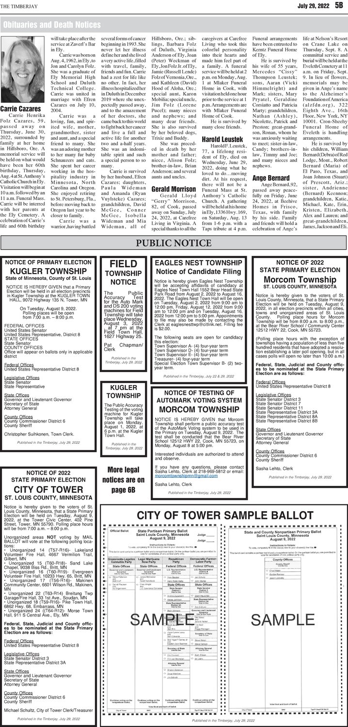 Click here for the legal notices and classifieds on page 5B