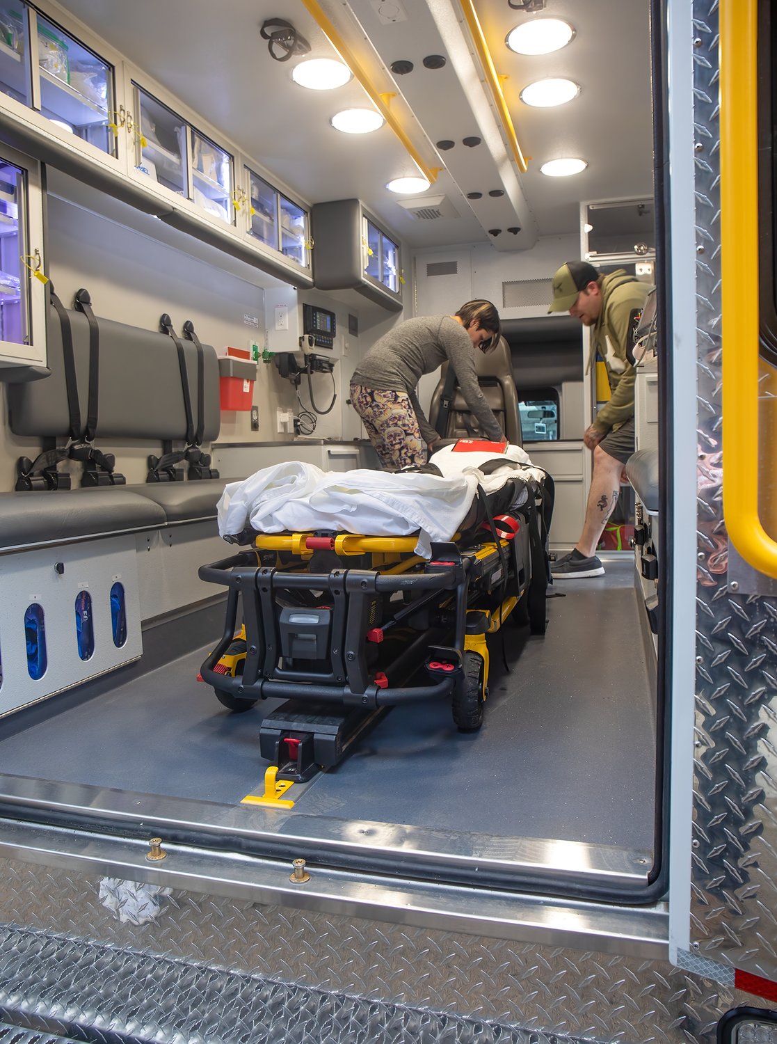 The extra room provided by half-depth supply cabinets creates more room to move for EMTs as they're attending patients. Clear Plexiglas and LED lighting provide a clear view of everything stowed in the cabinets for quick access to needed items.