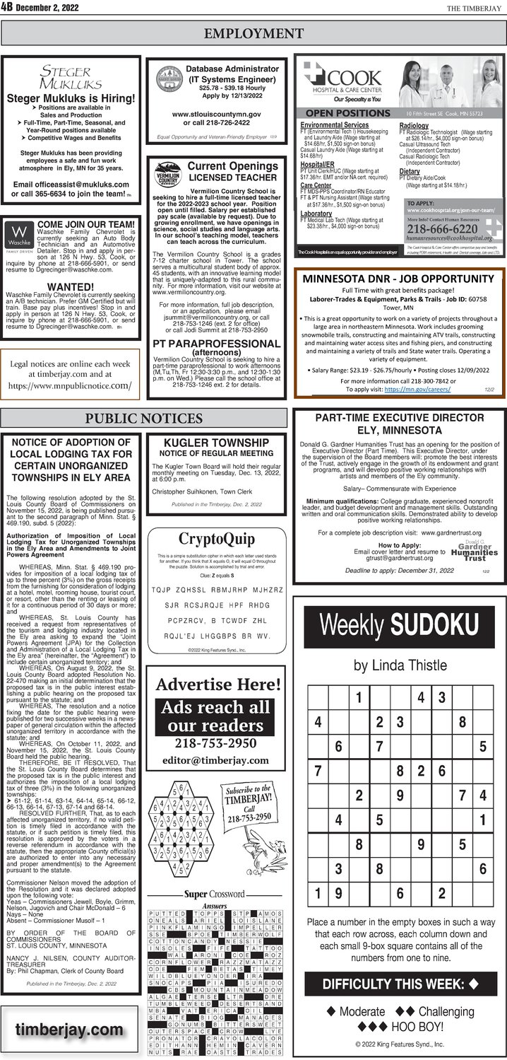 Click here for the legal notices and classifieds on page 4B