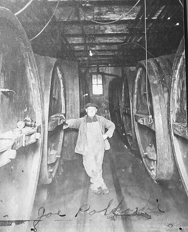A worker stands in the beer cellar at the Tower Brewery sometime before Prohibition took effect.
