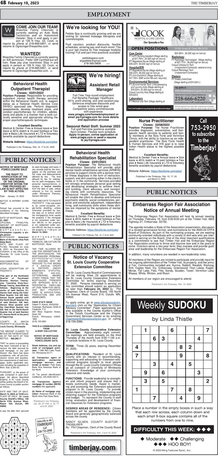 Click here for the legal notices and classifieds from page 6B