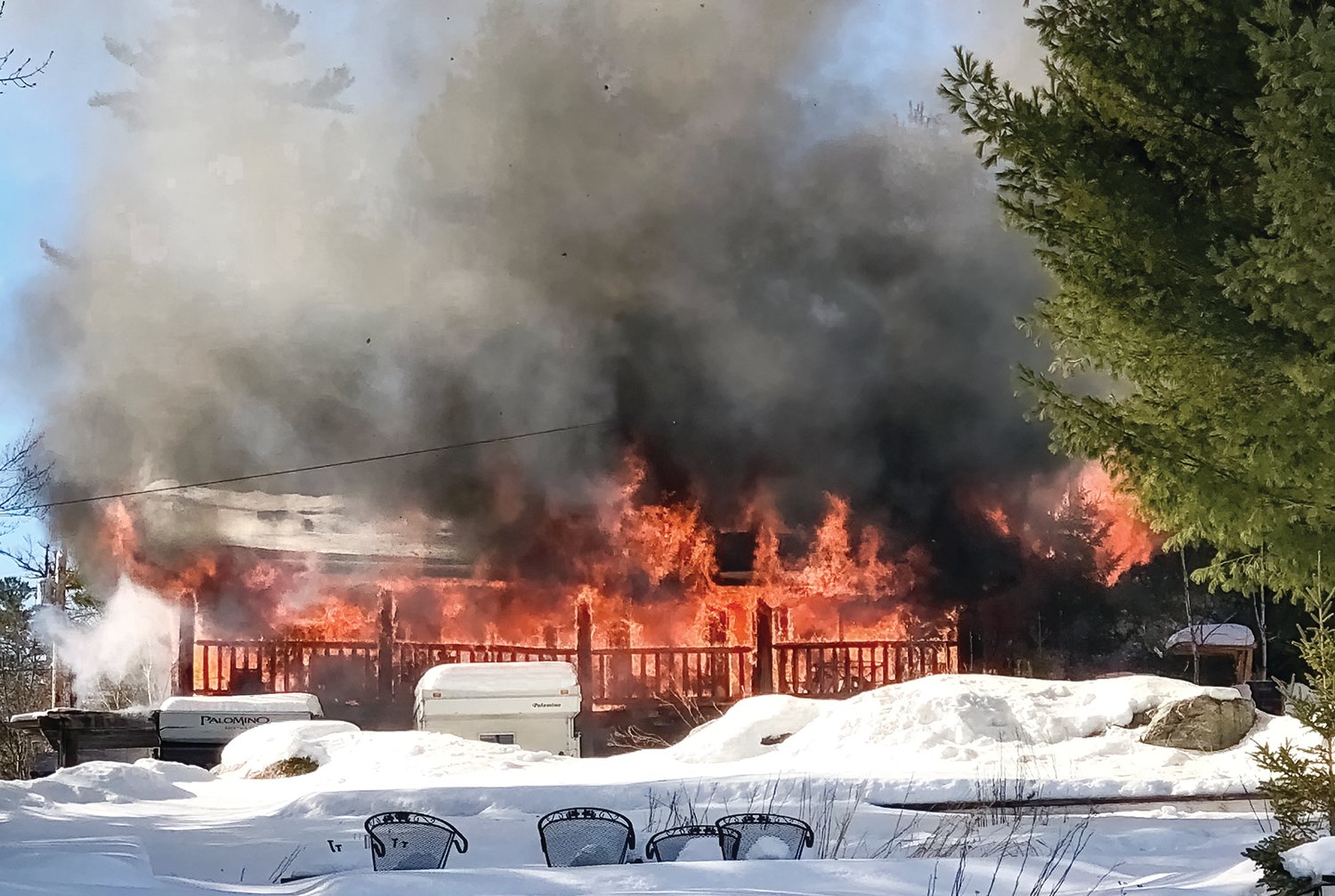 Four springer spaniels died in a Crane Lake house fire on Gold Coast Road on Sunday.