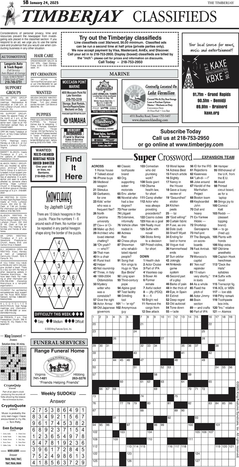 Click here for the legal notices and classifieds from page 5B