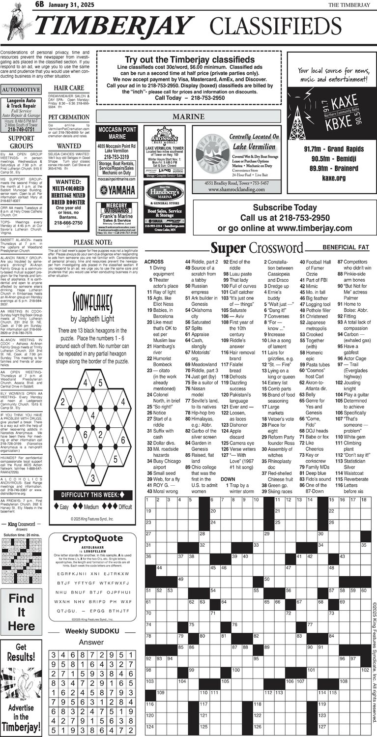 Click here for the legal notices and classifieds on page 6B