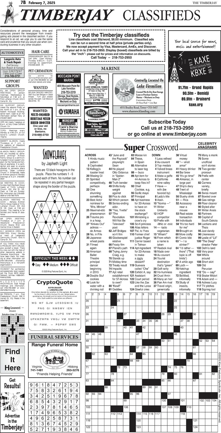 Click here for the legal notices and classifieds on page 7B