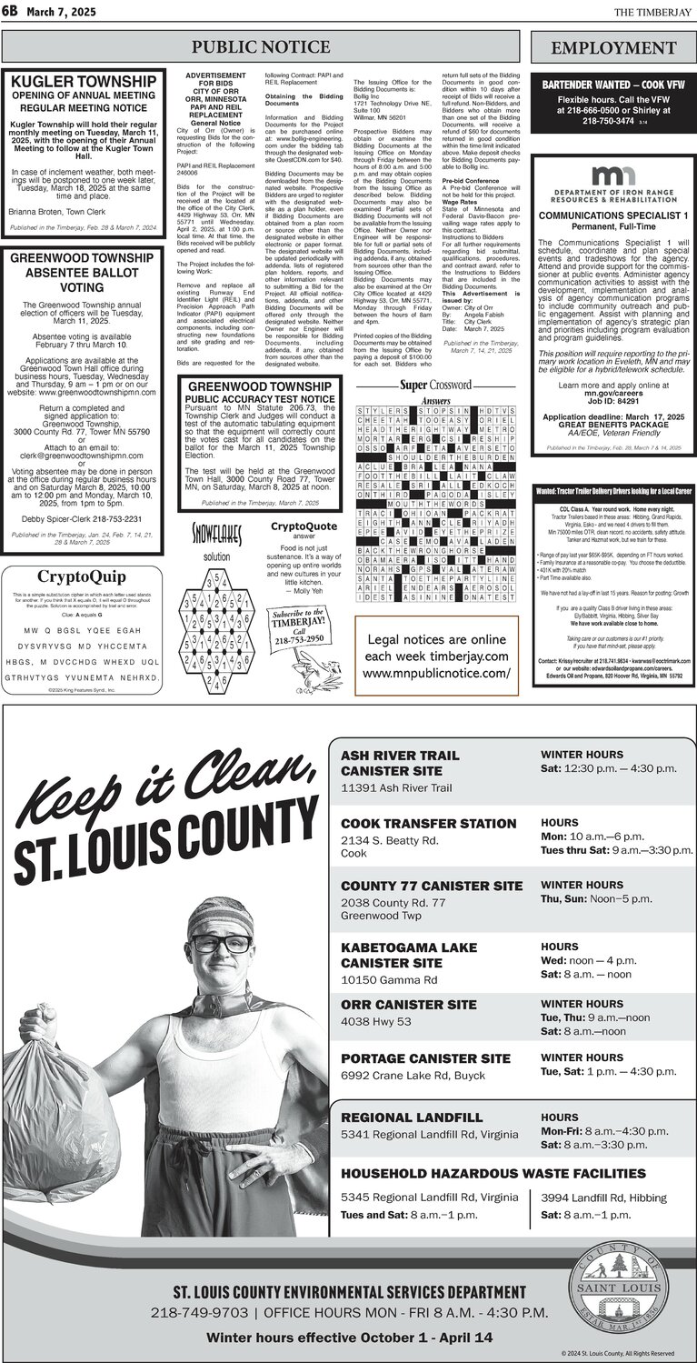 Click here for the legal notices and classifieds on page 6B