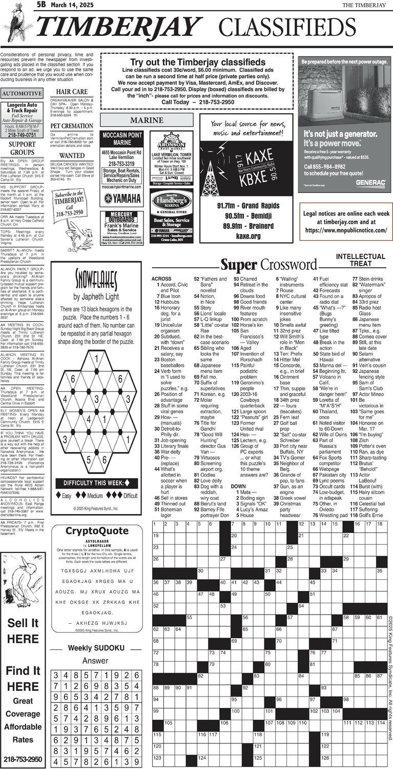 Click here for the legal notices and classifieds from page 5B