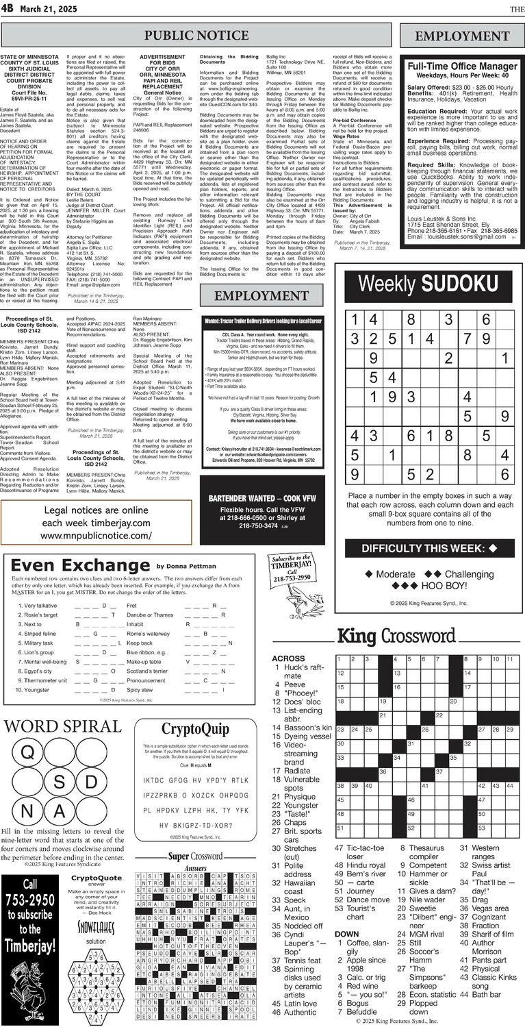 Click here for the legal notices and classifieds on page 4B