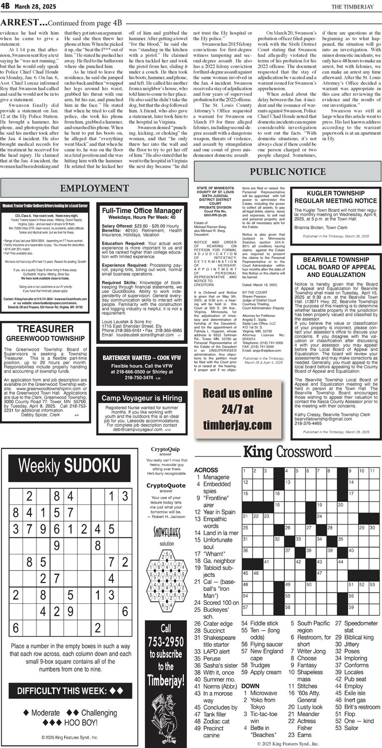 Click here for the legal notices and classifieds on page B4