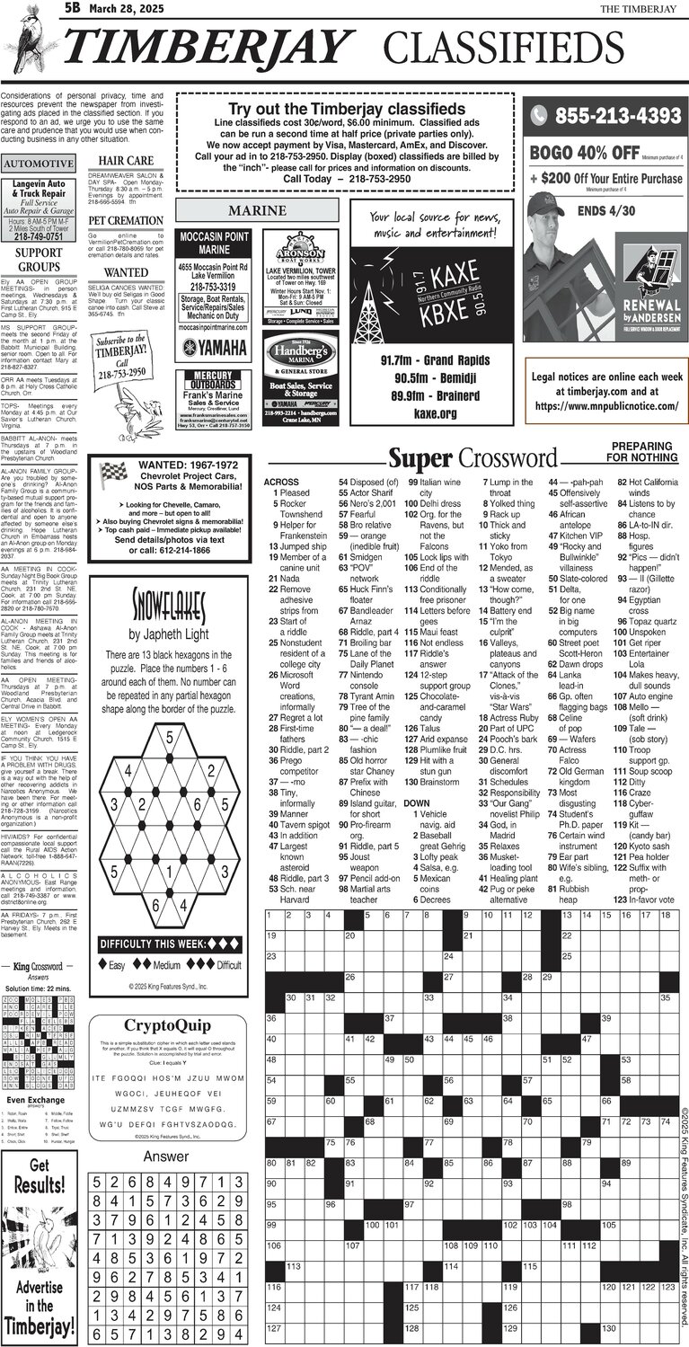 Click here for the legal notices and classifieds on page B5