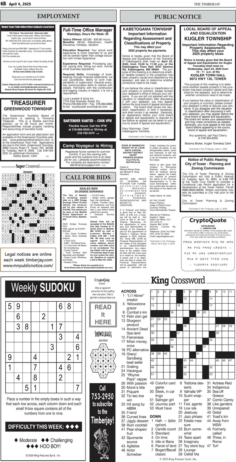 Click here for the legal notices and classifieds on page 6B