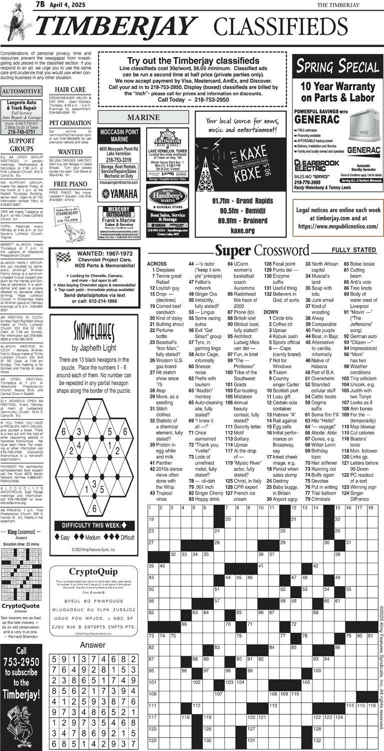 Click here for the legal notices and classifieds on page 7B