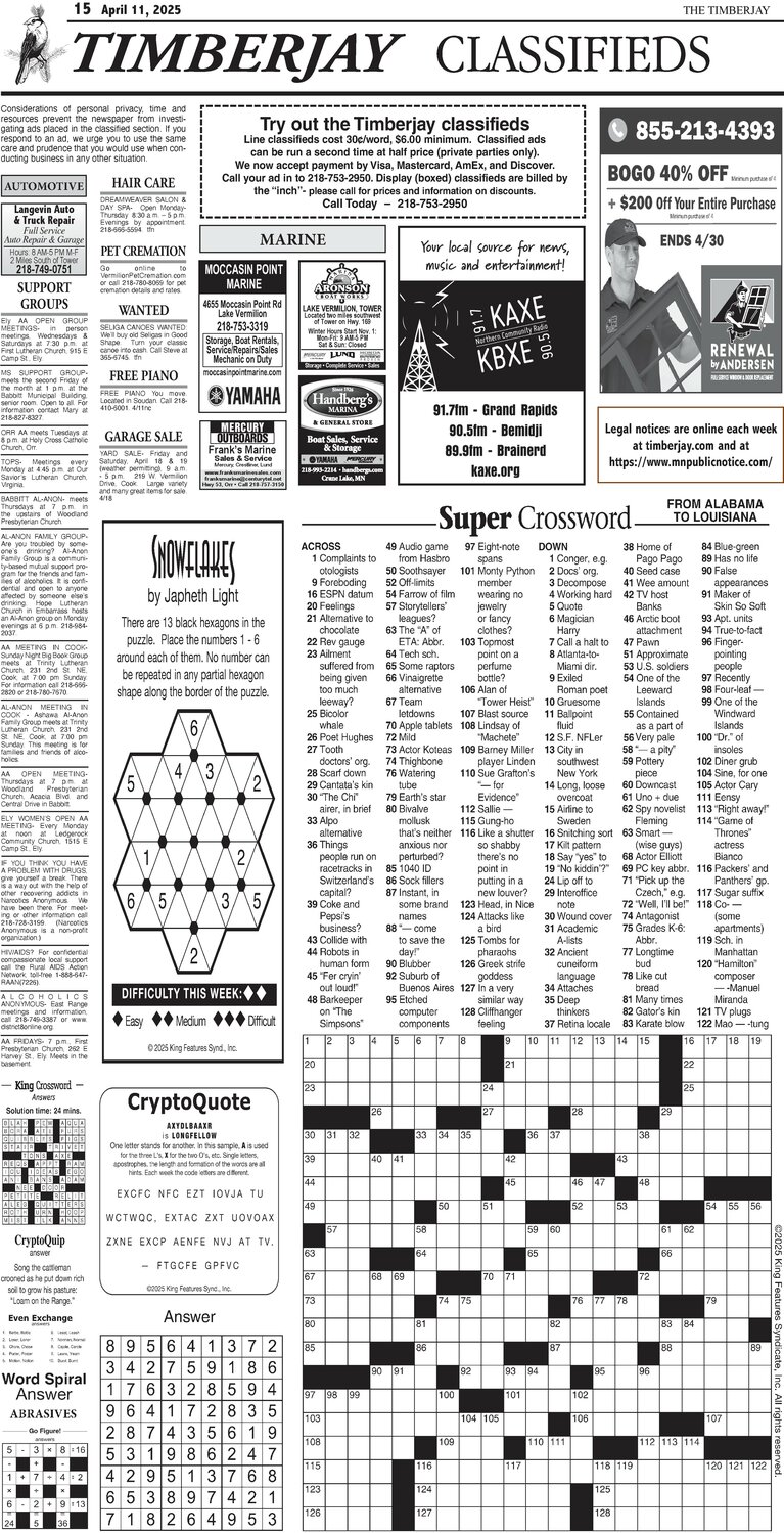 Click here for the legal notices and classifieds on page 15