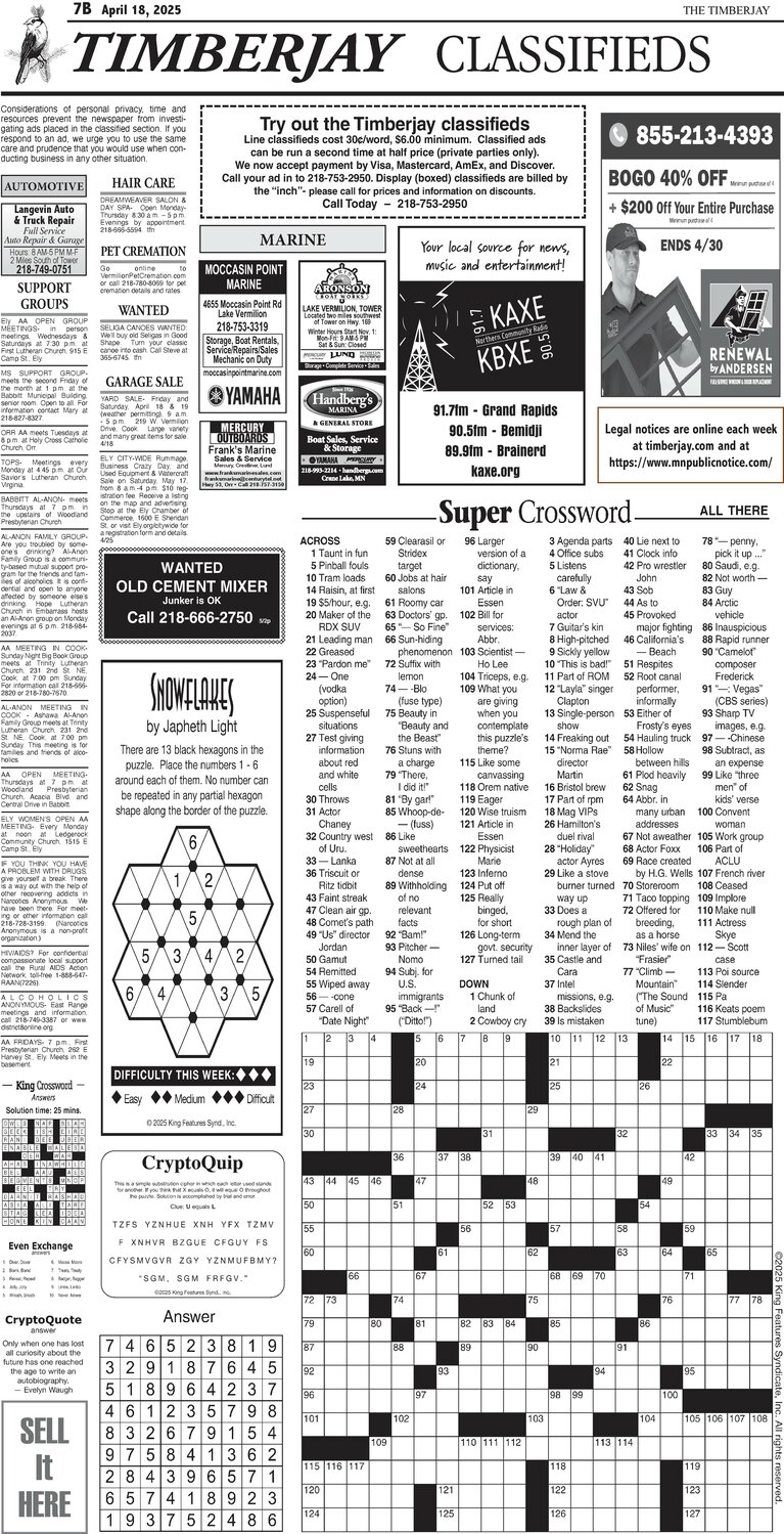 Click here for the legal notices and classifieds on page 7B
