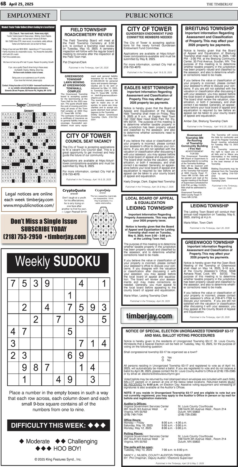 Click here for the legal notices and classifieds on page 6B