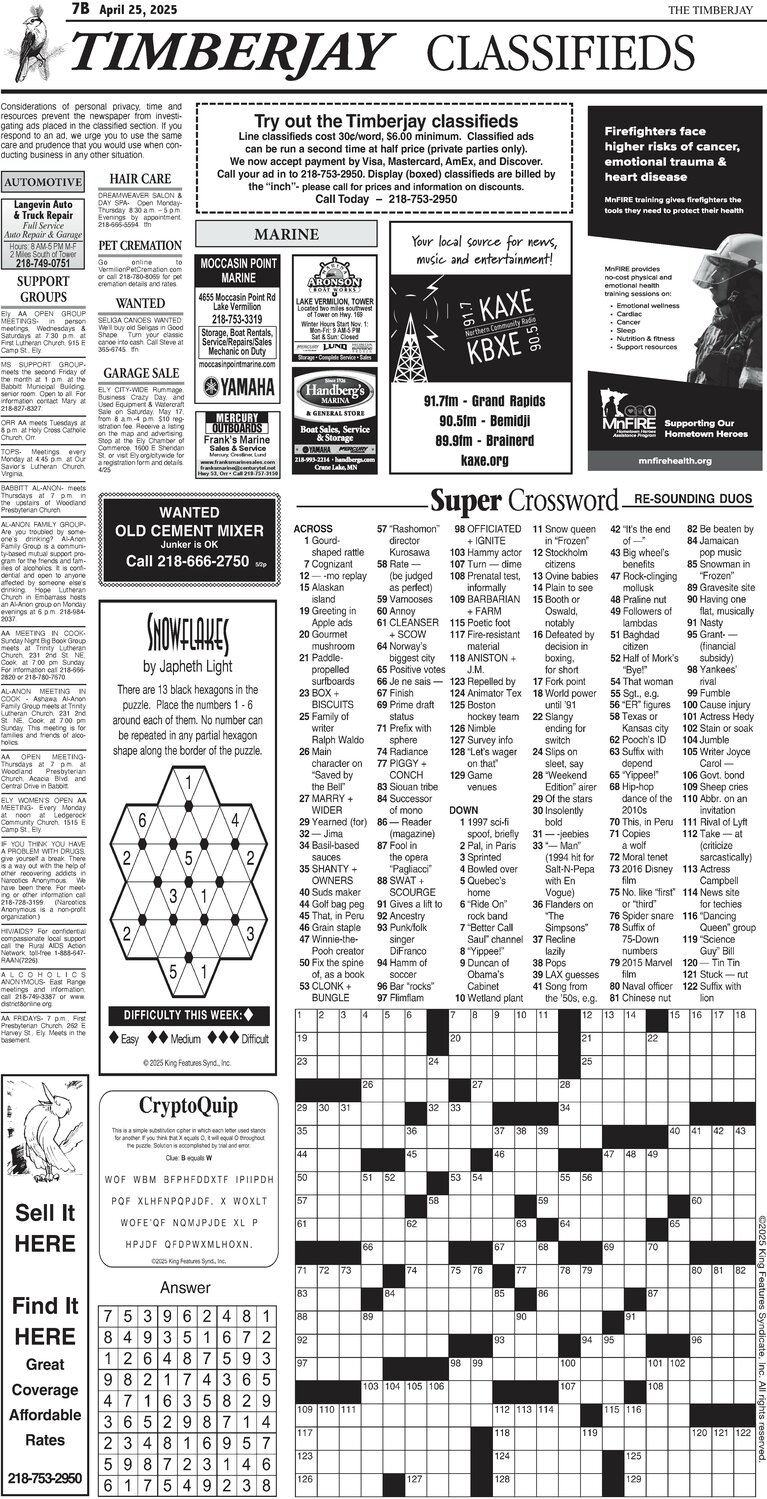 Click here for the legal notices and classifieds on page 7B