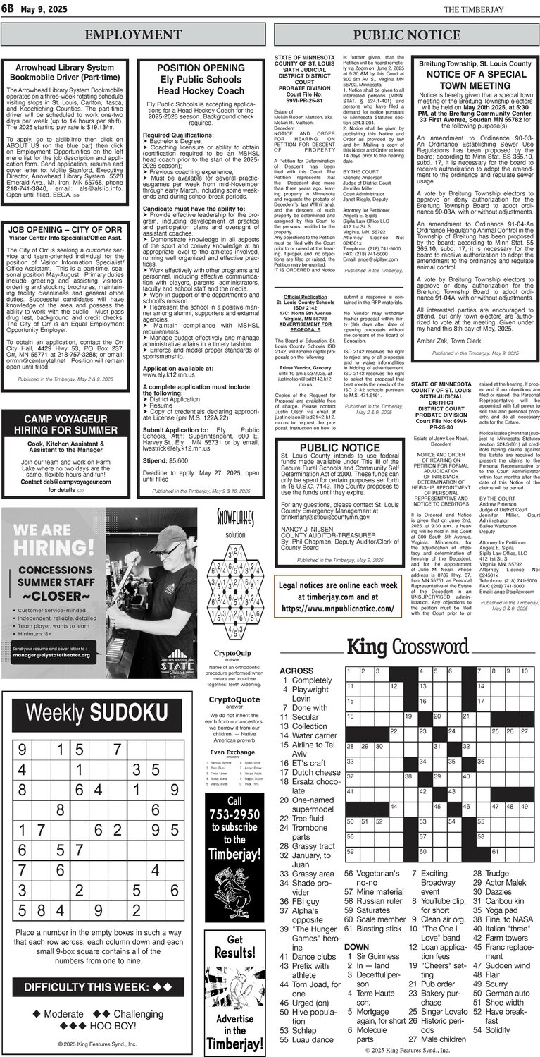 Click here for the legal notices and classifieds on page 6B