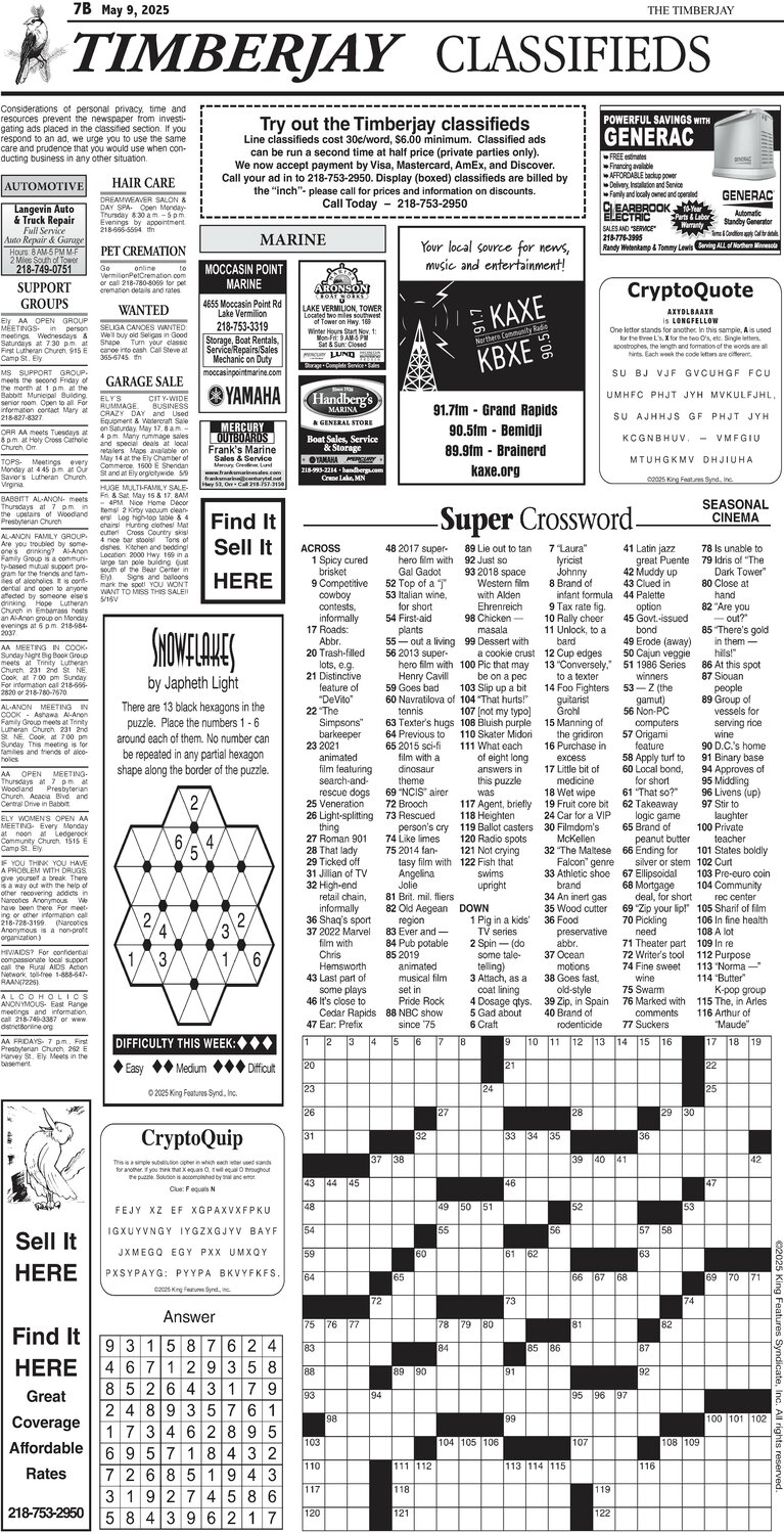 Click here for the legal notices and classifieds on page 7B