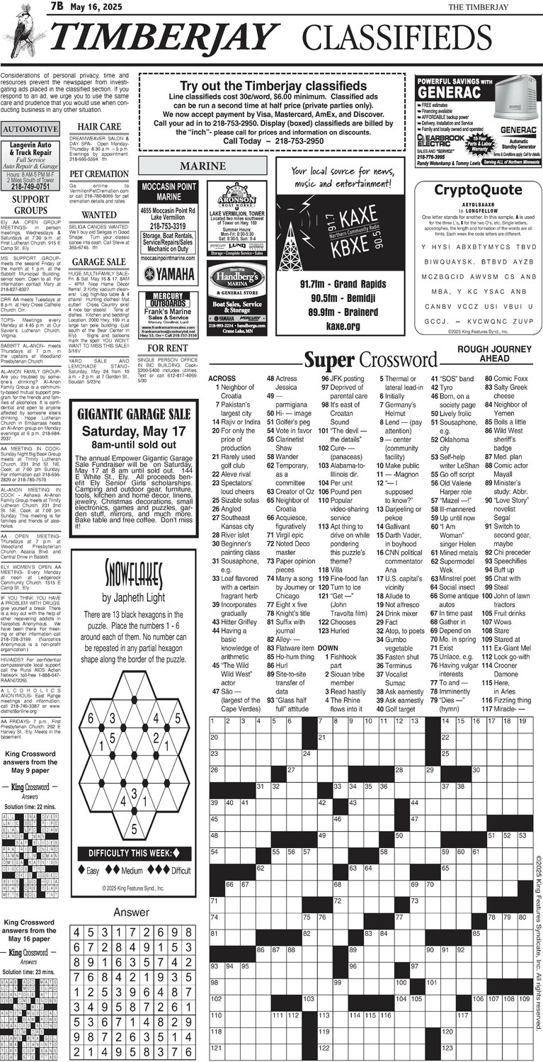 Click here for the legal notices and classifieds on page 7B