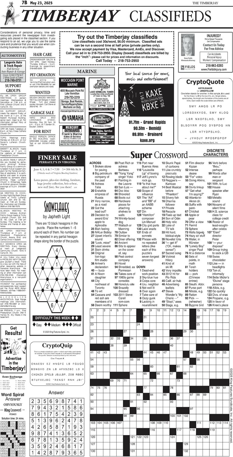 Click here for the legal notices and classifieds on page 7B