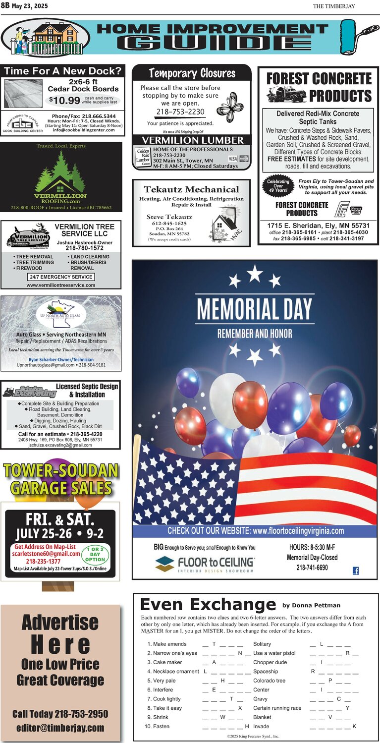Click here for the legal notices and classifieds on page 8B